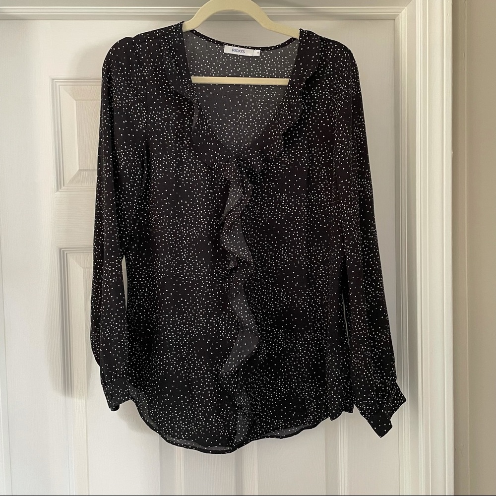 Ricki’s Long Sleeve Semi Sheer Polka Dot Blouse Size 8